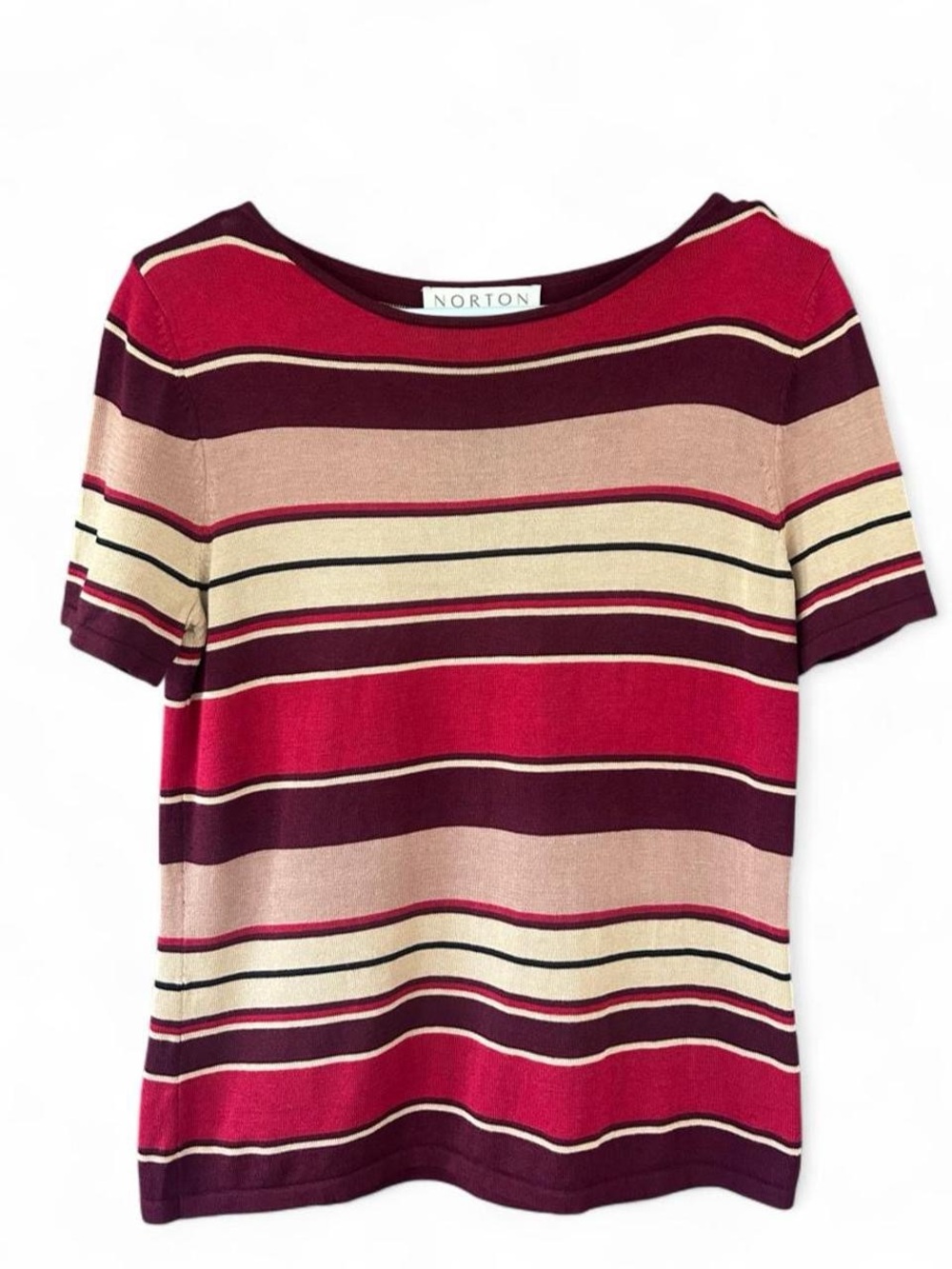 Vintage Norton McNaughton Silk-Cotton Blend Striped T-Shirt Size Small